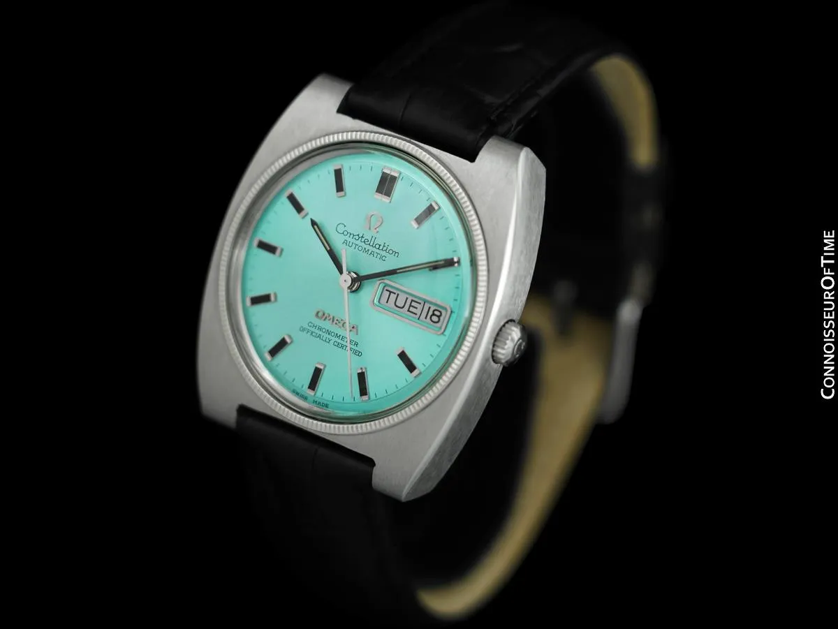 1970 Omega Constellation Vintage Mens Large Automatic Chronometer Watch, Day Date - Stainless Steel & 18K White Gold