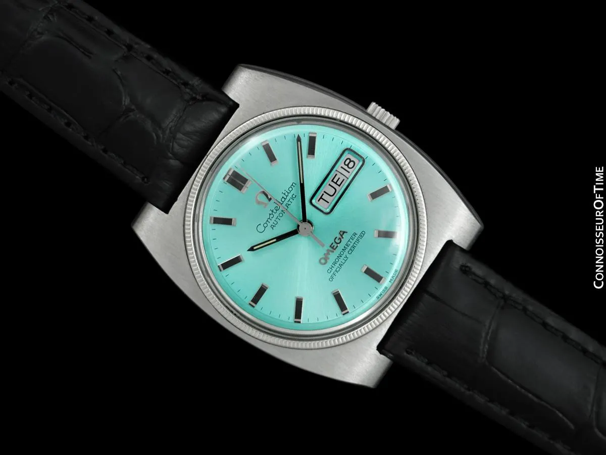 1970 Omega Constellation Vintage Mens Large Automatic Chronometer Watch, Day Date - Stainless Steel & 18K White Gold