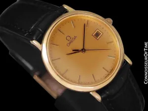1980's Omega De Ville Mens Vintage Midsize Ultra Thin Watch - 18K Gold Plated and Stainless Steel