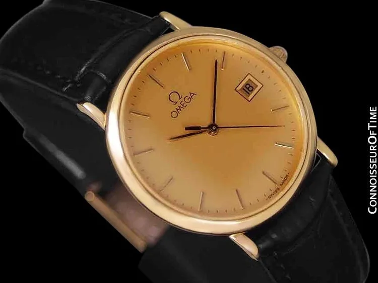 1980's Omega De Ville Mens Vintage Midsize Ultra Thin Watch - 18K Gold Plated and Stainless Steel