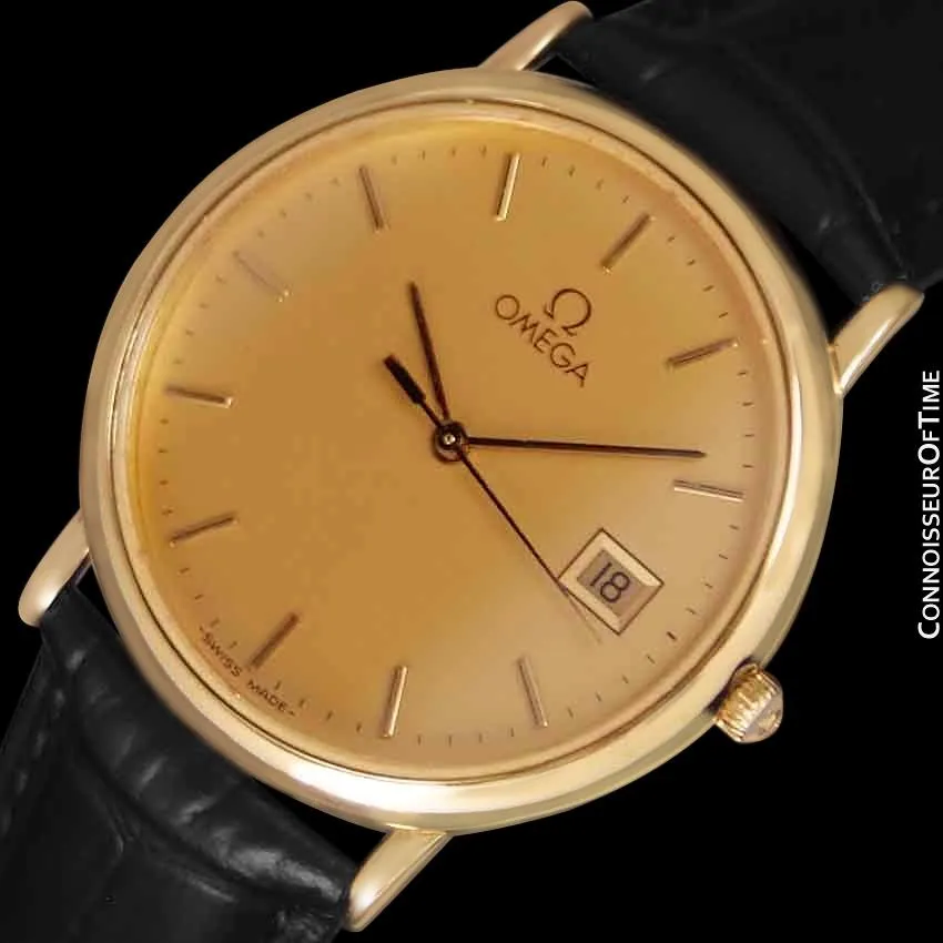 1980's Omega De Ville Mens Vintage Midsize Ultra Thin Watch - 18K Gold Plated and Stainless Steel