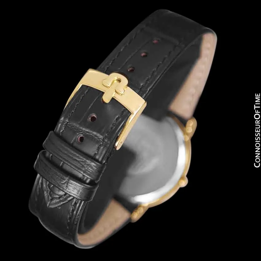 1980's Omega De Ville Mens Vintage Midsize Ultra Thin Watch - 18K Gold Plated and Stainless Steel