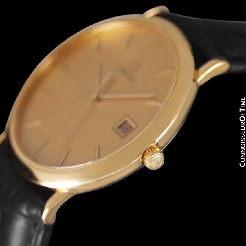 1980's Omega De Ville Mens Vintage Midsize Ultra Thin Watch - 18K Gold Plated and Stainless Steel