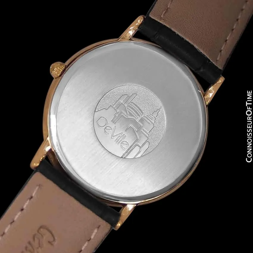 1980's Omega De Ville Mens Vintage Midsize Ultra Thin Watch - 18K Gold Plated and Stainless Steel
