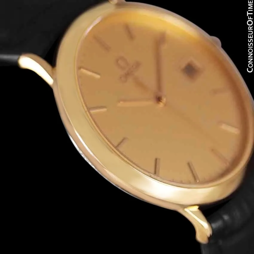 1980's Omega De Ville Mens Vintage Midsize Ultra Thin Watch - 18K Gold Plated and Stainless Steel