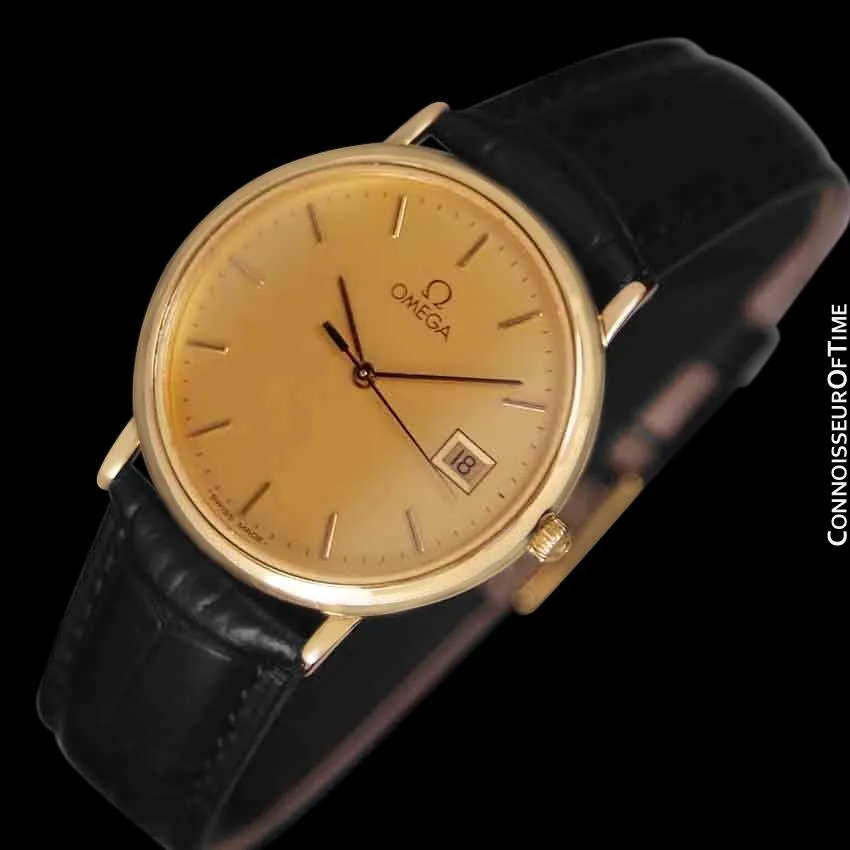 1980's Omega De Ville Mens Vintage Midsize Ultra Thin Watch - 18K Gold Plated and Stainless Steel