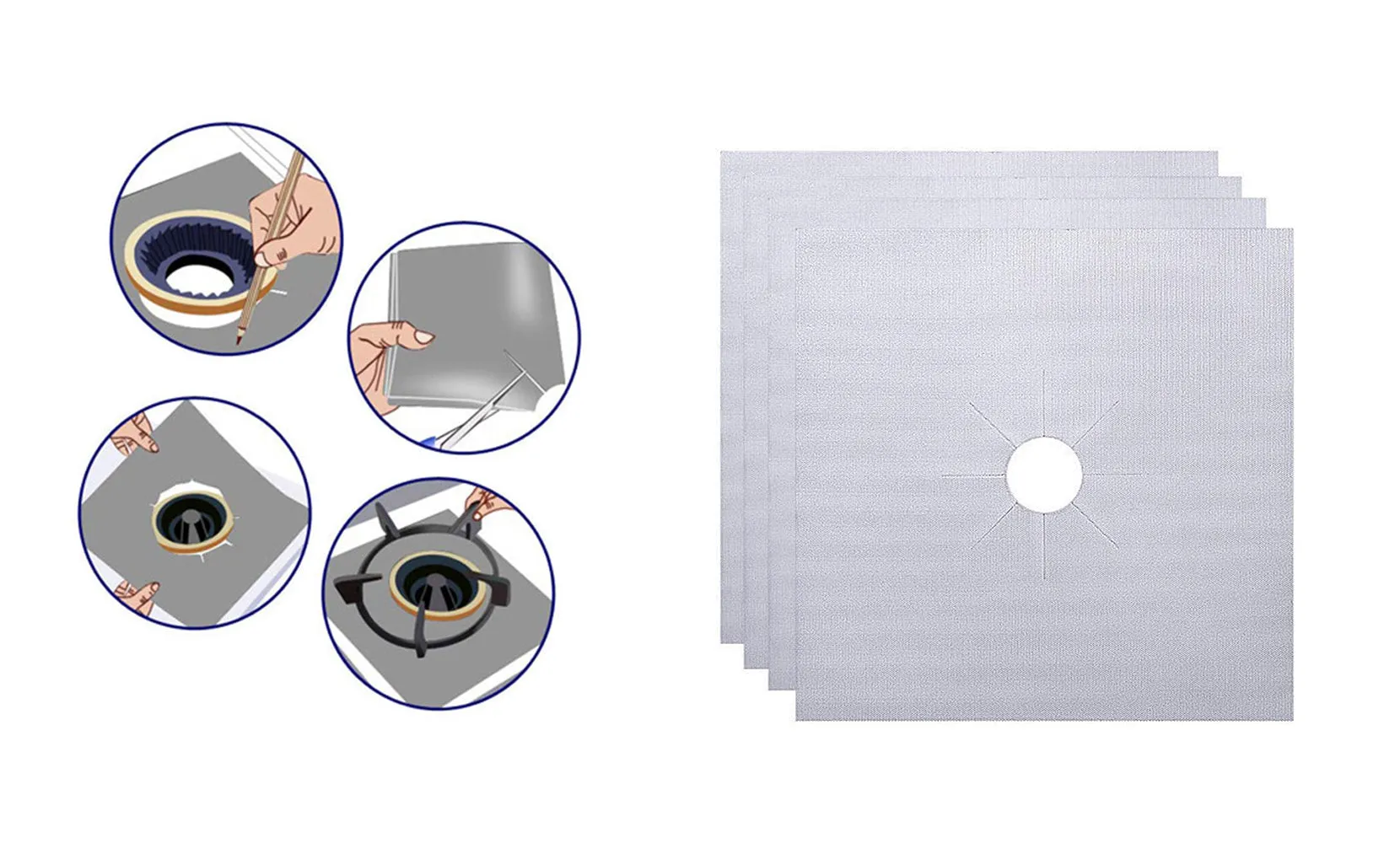 4-Pack:Stove Burner Covers - Gas Stove Protectors Non-Stick, Fast Clean Liners for Kitchen/Cooking