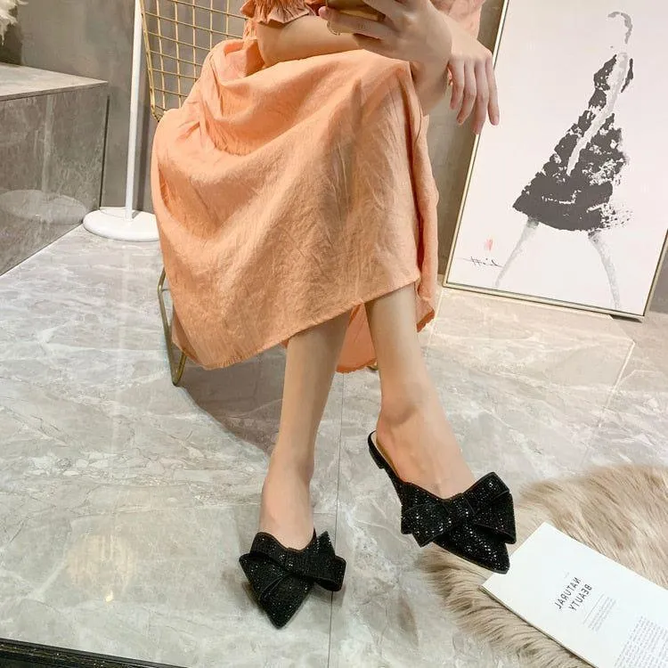 Amelia Oversized Bow Glitter Slippers