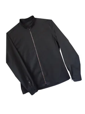 Black Zipper Shirt with Mandarin Collar