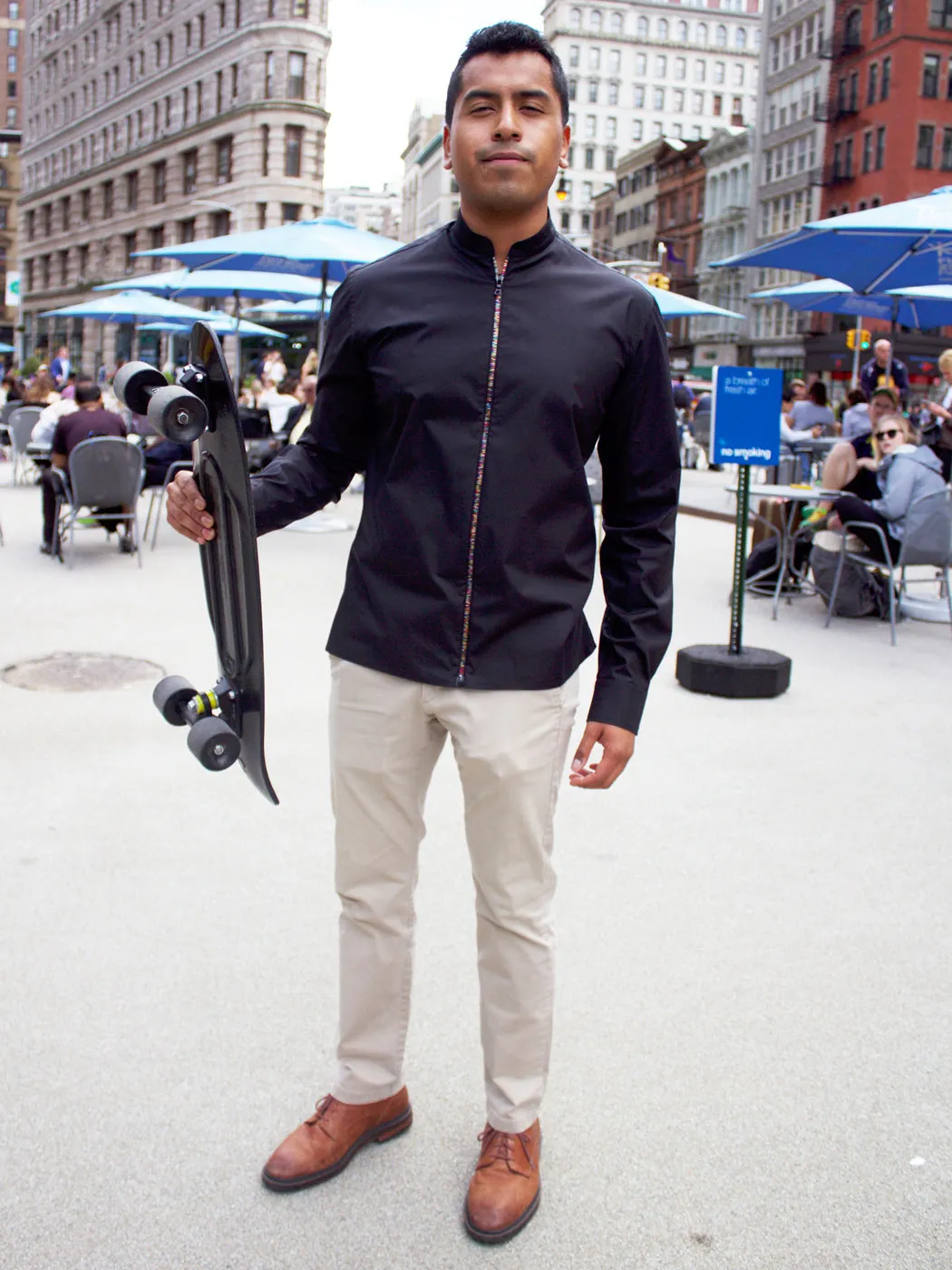Black Zipper Shirt with Mandarin Collar