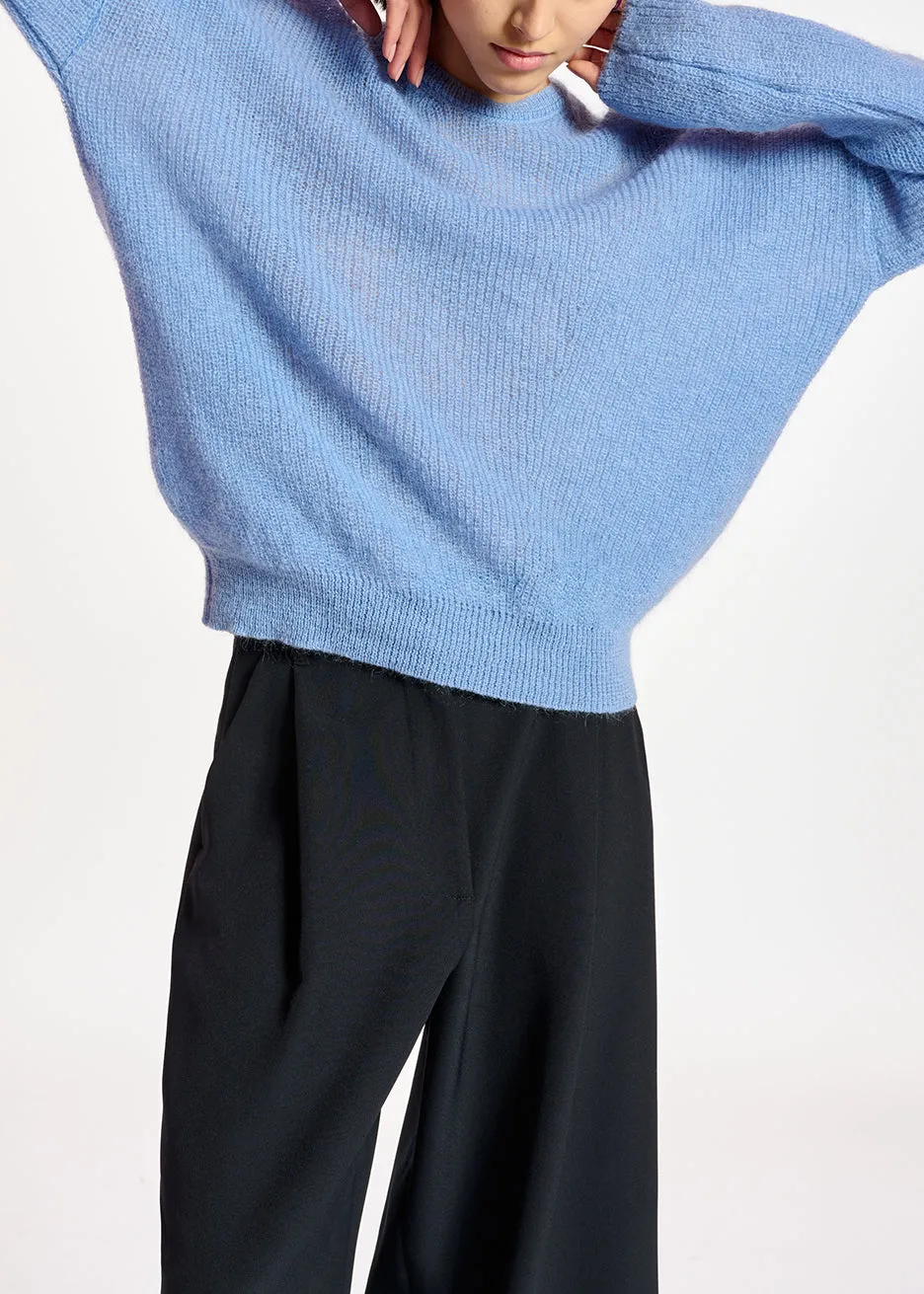Blue oversized mohair-blend knit sweater