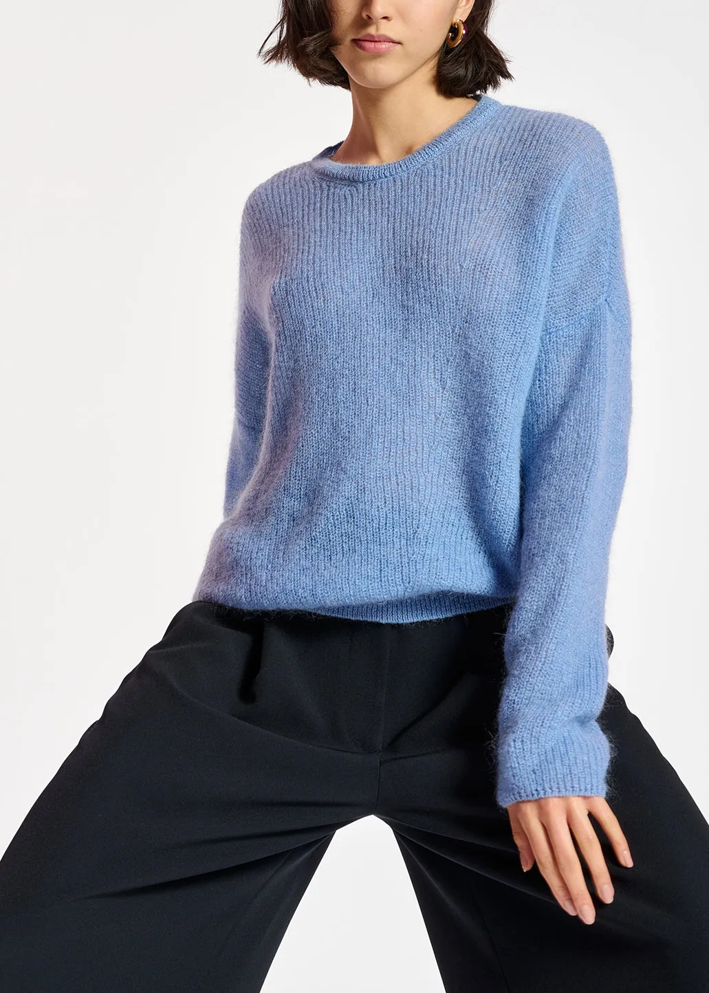 Blue oversized mohair-blend knit sweater