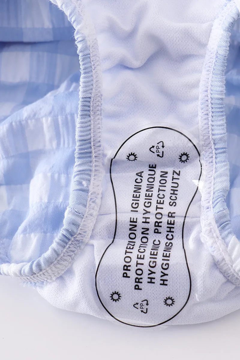 Blue Seersucker Gingham One-piece Girl Swimsuit
