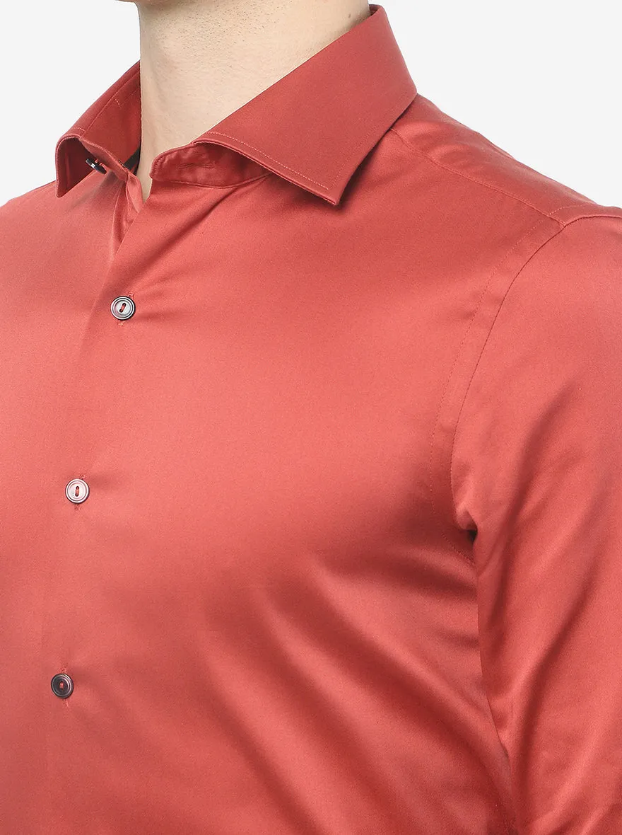 Brick Red Solid Slim Fit Party Wear Shirt | Wyre