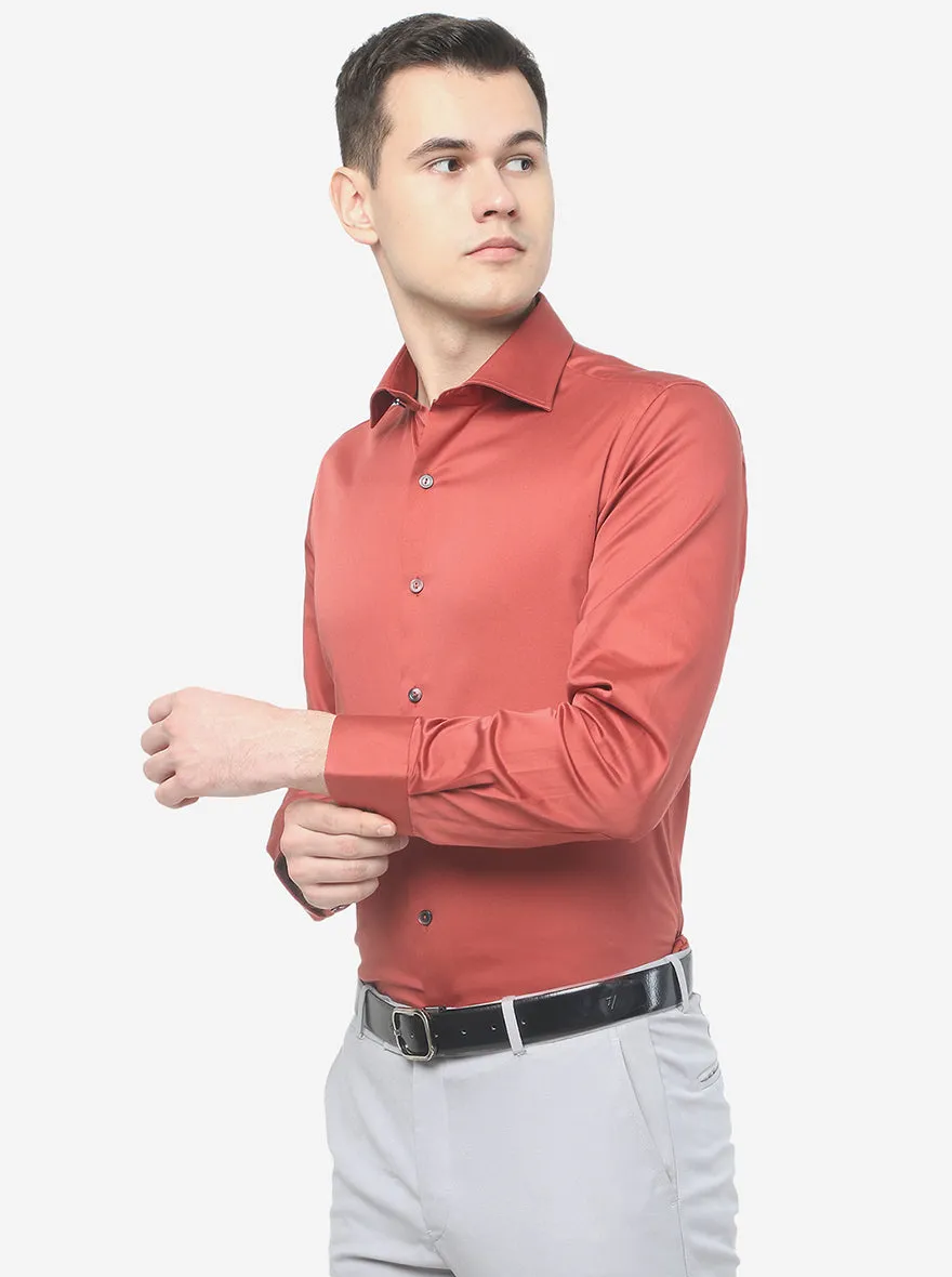 Brick Red Solid Slim Fit Party Wear Shirt | Wyre