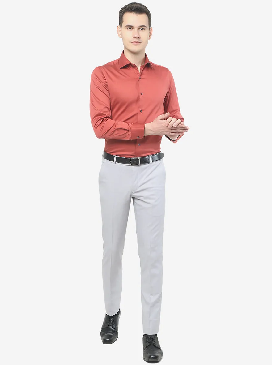 Brick Red Solid Slim Fit Party Wear Shirt | Wyre