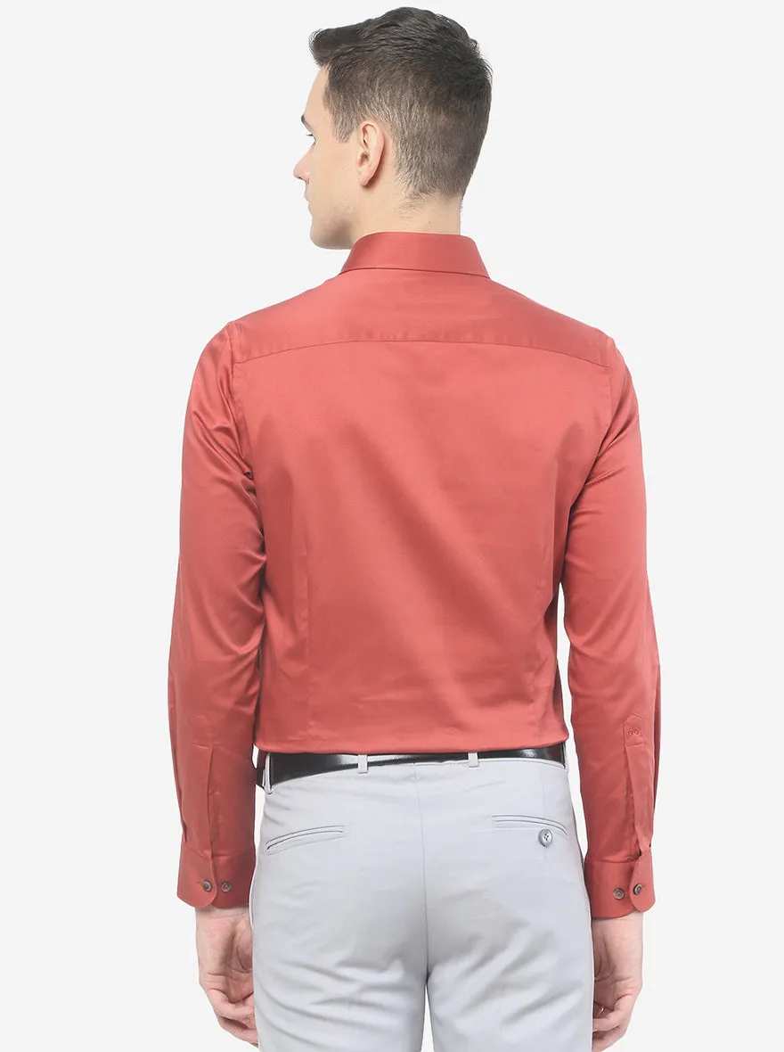 Brick Red Solid Slim Fit Party Wear Shirt | Wyre