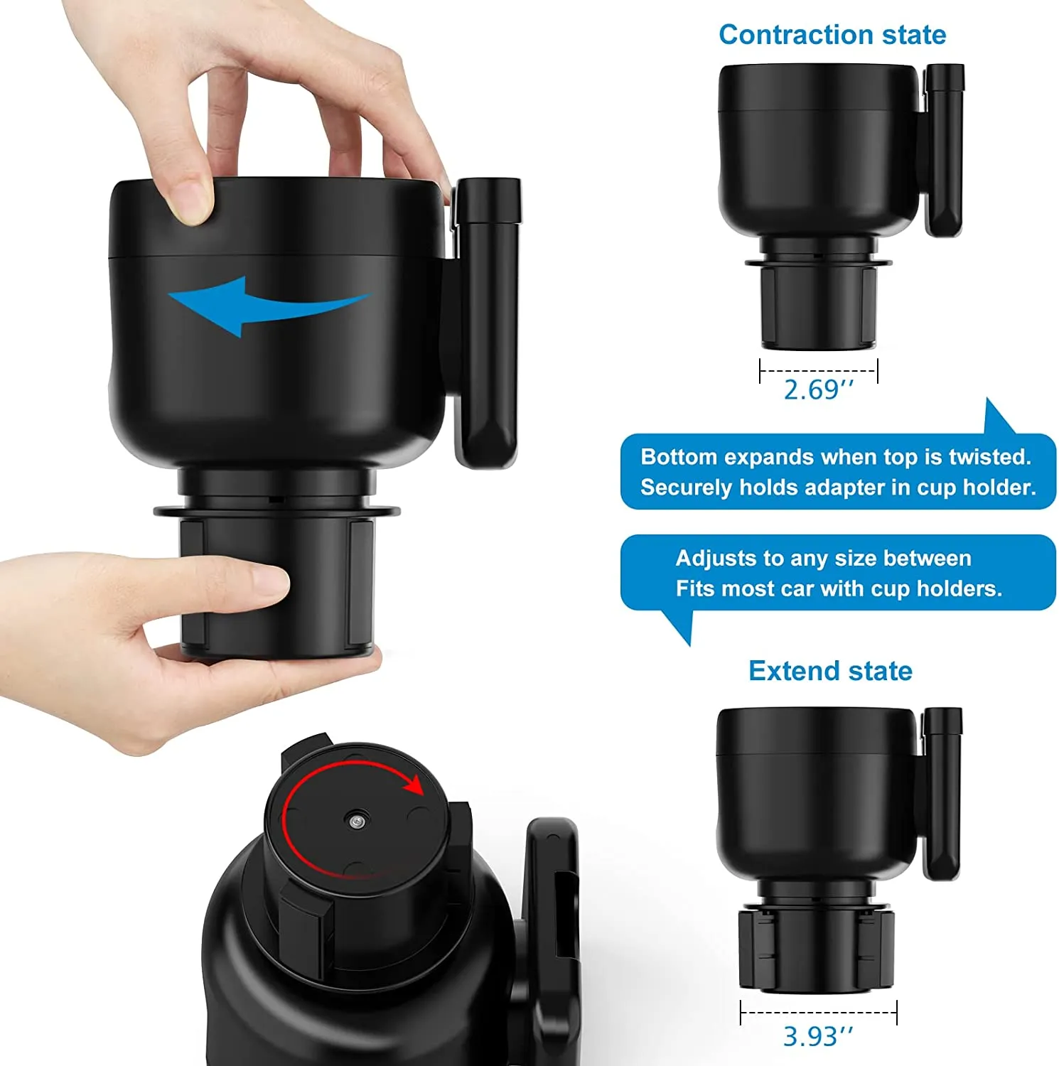 Car Cup Holder 2-in-1, Custom-Fit For Car, Car Cup Holder Expander Adapter with Adjustable Base, Car Cup Holder Expander Organizer with Phone Holder WAFM233