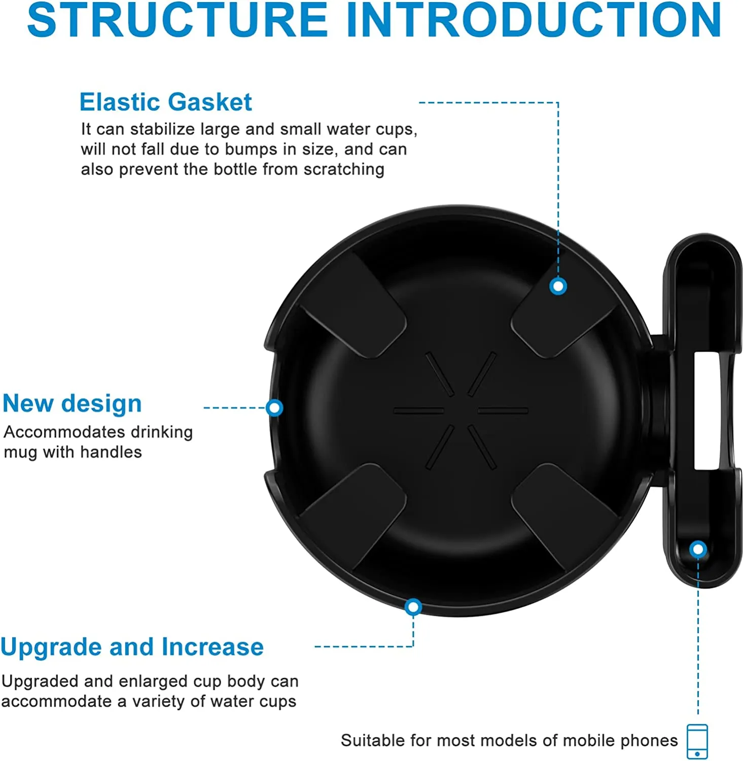 Car Cup Holder 2-in-1, Custom-Fit For Car, Car Cup Holder Expander Adapter with Adjustable Base, Car Cup Holder Expander Organizer with Phone Holder WAWQ233
