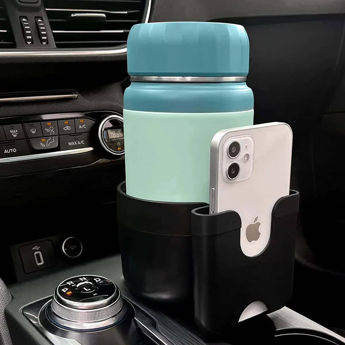 Car Cup Holder 2-in-1, Custom fit for car, Car Cup Holder Expander Adapter with Adjustable Base, Car Cup Holder Expander Organizer with Phone Holder