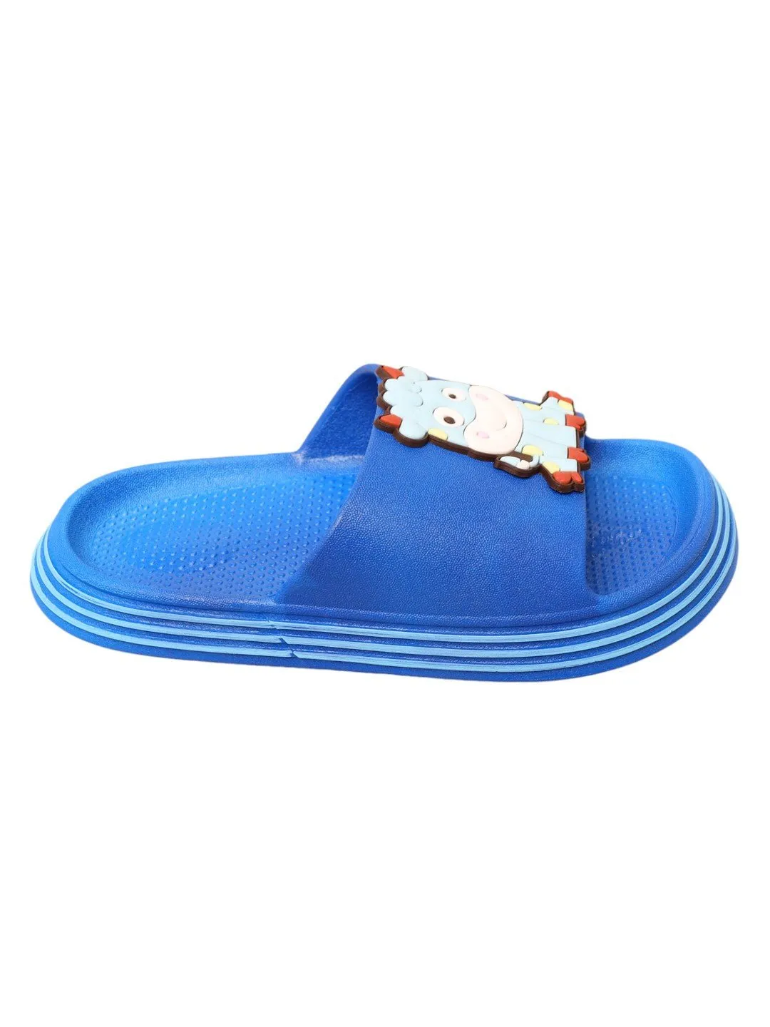 Comfy Critter Kids' Cow Applique Slides in Deep Blue