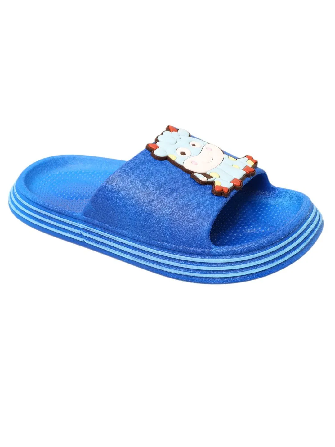 Comfy Critter Kids' Cow Applique Slides in Deep Blue