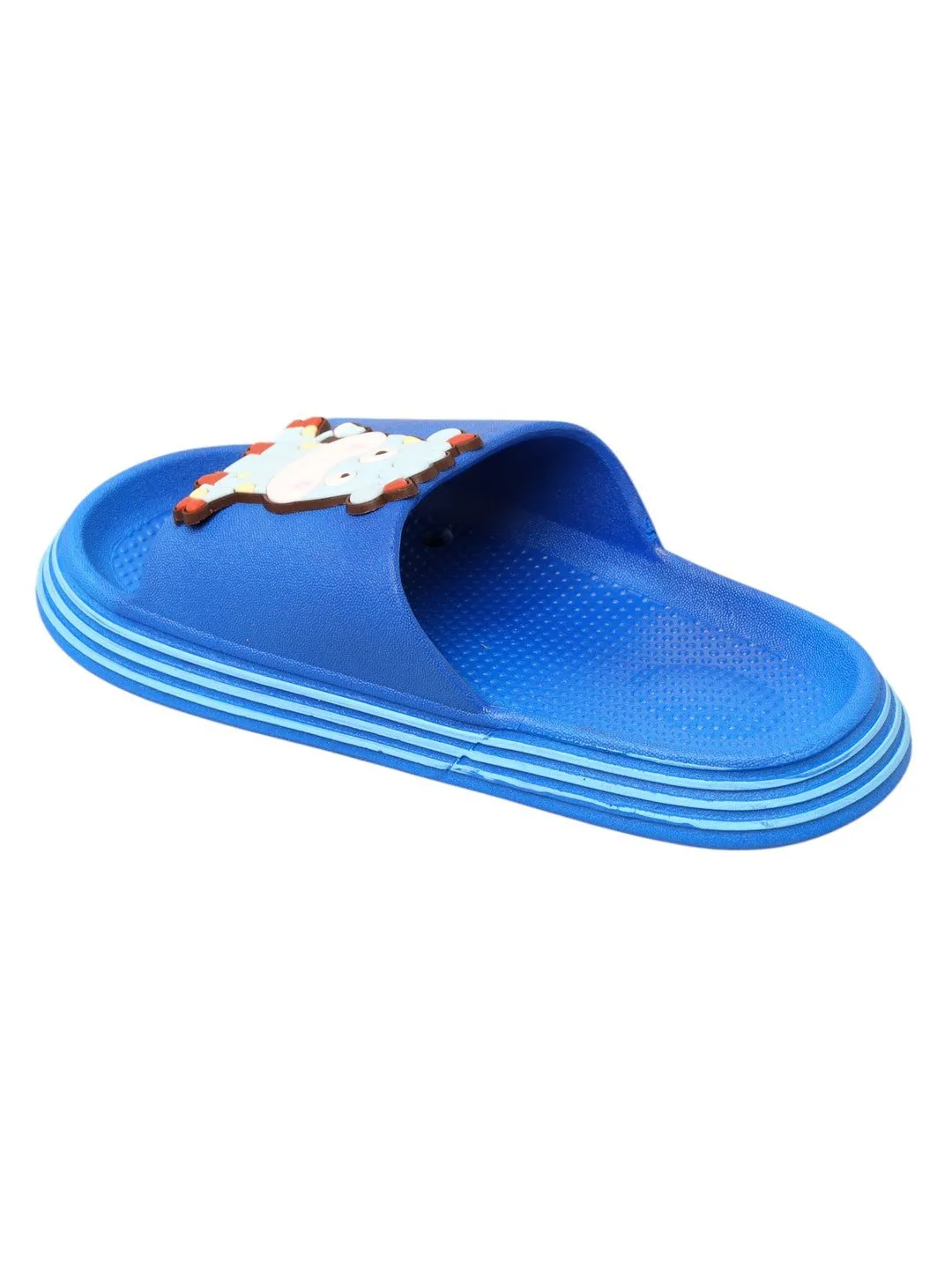 Comfy Critter Kids' Cow Applique Slides in Deep Blue