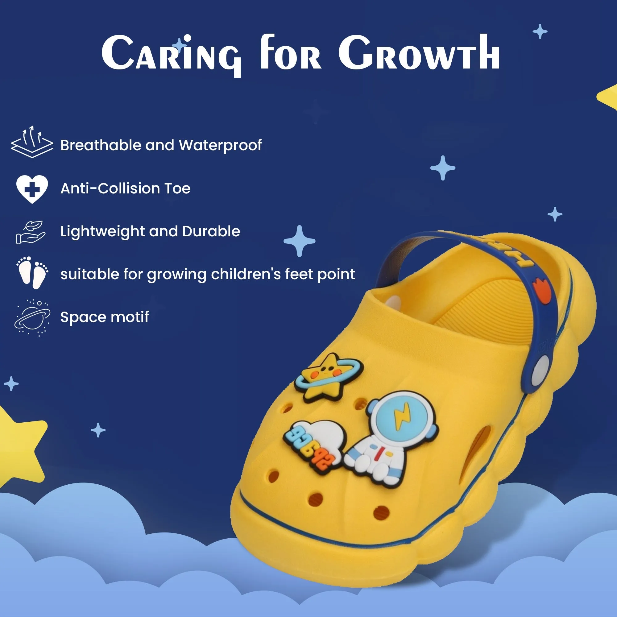 Cosmic Comfort Kids' Yellow Space Clogs - To Infinity and Beyond!
