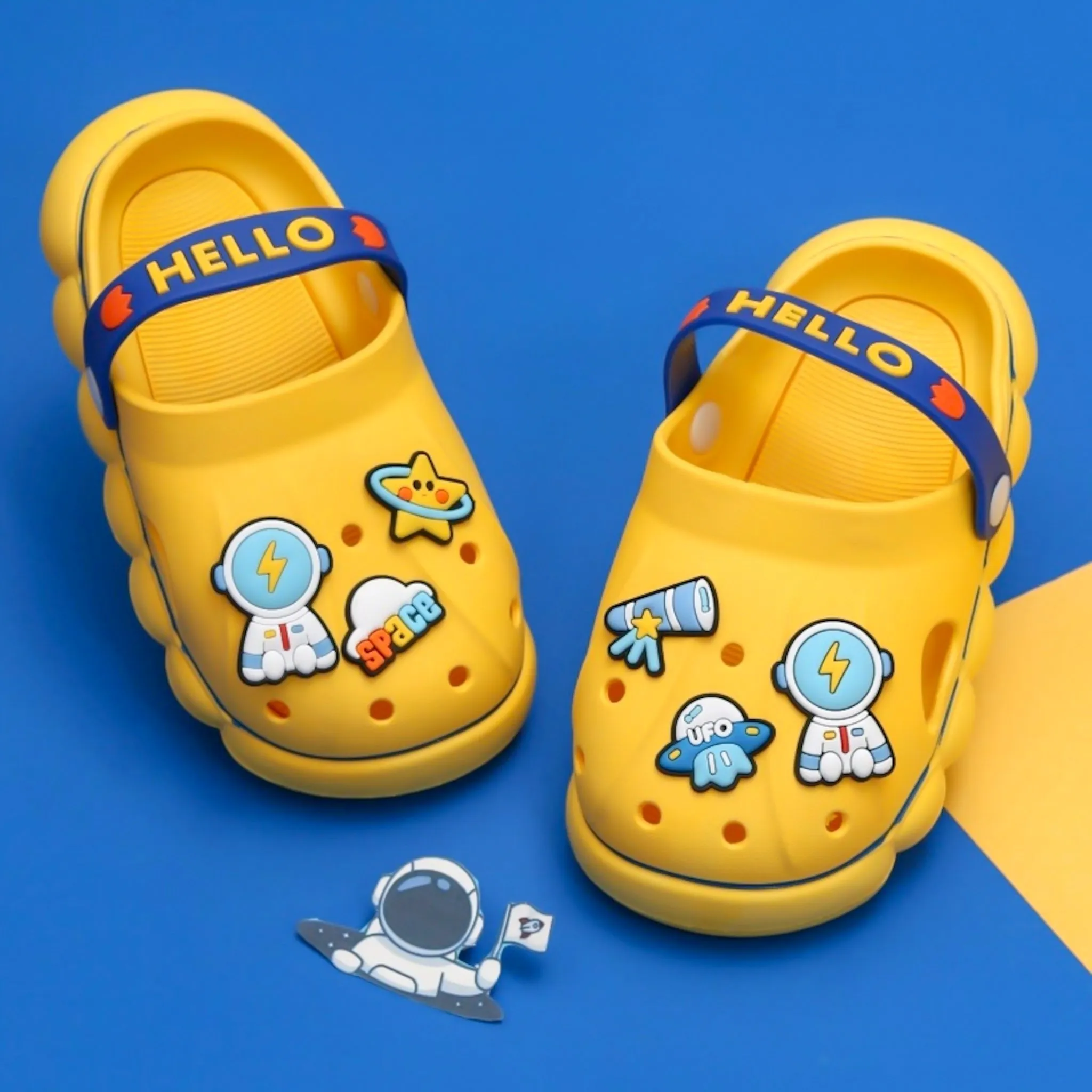 Cosmic Comfort Kids' Yellow Space Clogs - To Infinity and Beyond!