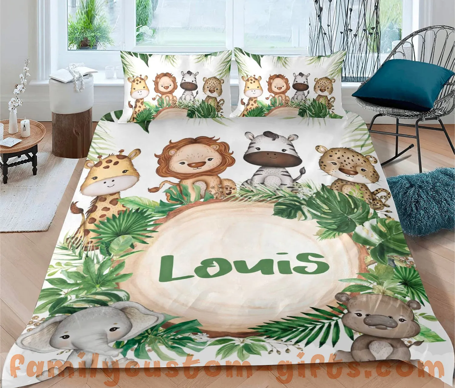 Custom Quilt Sets Adorable Jungle Safari Animals Premium Quilt Bedding for Boys Girls Men Women