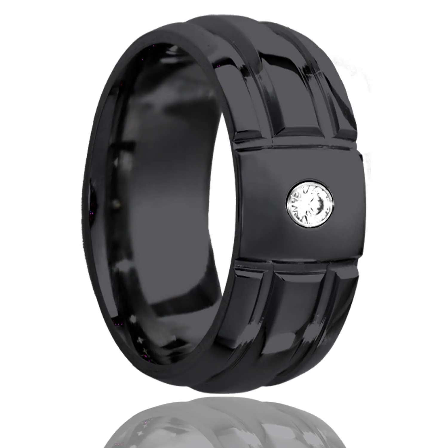 Dome Zirconium Band with a Platinum Inlay Ring