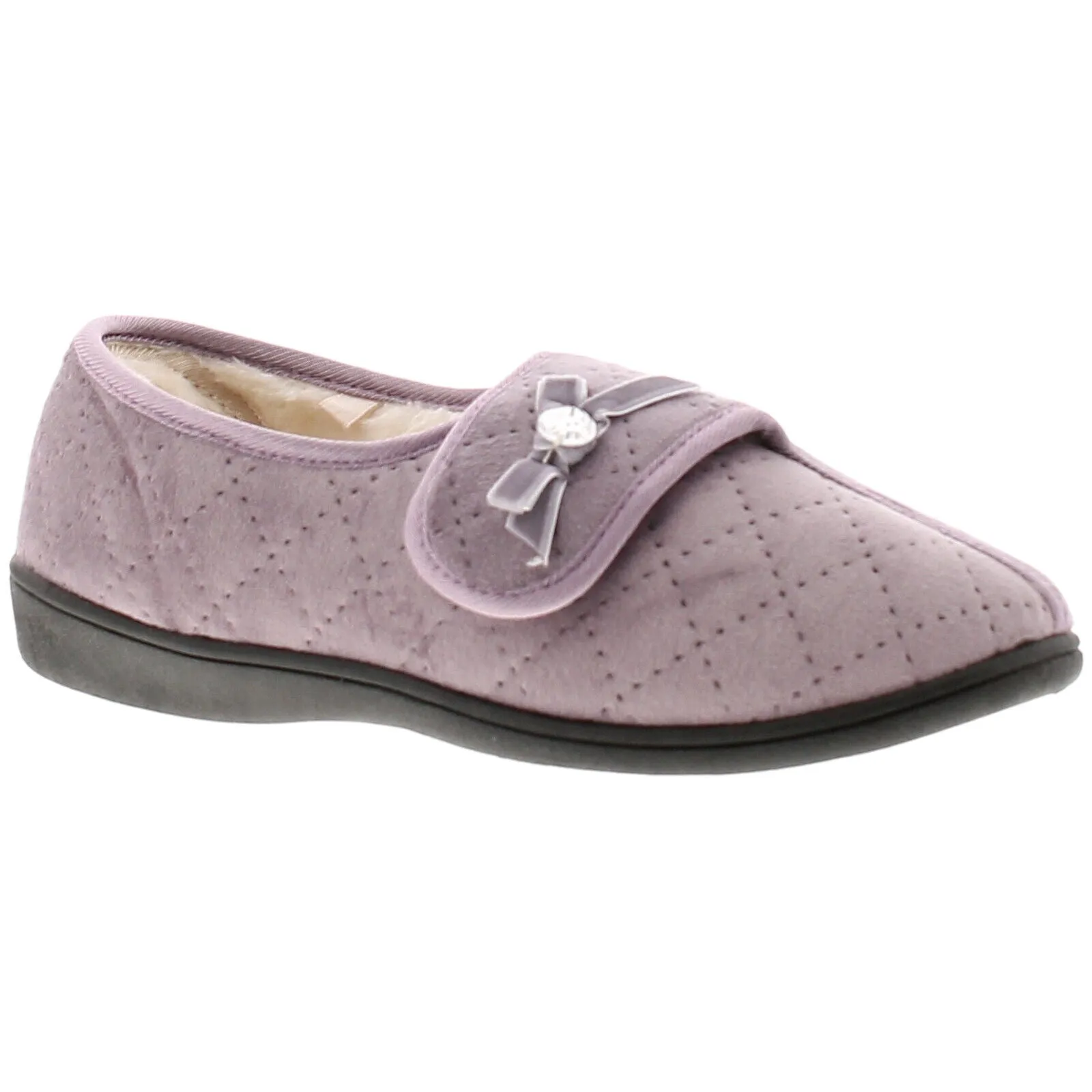 DR KELLER WOMENS SLIPPERS LADIES WIDE FIT CUSHIONED WARM ADJUSTABLE FLEECE SHOE