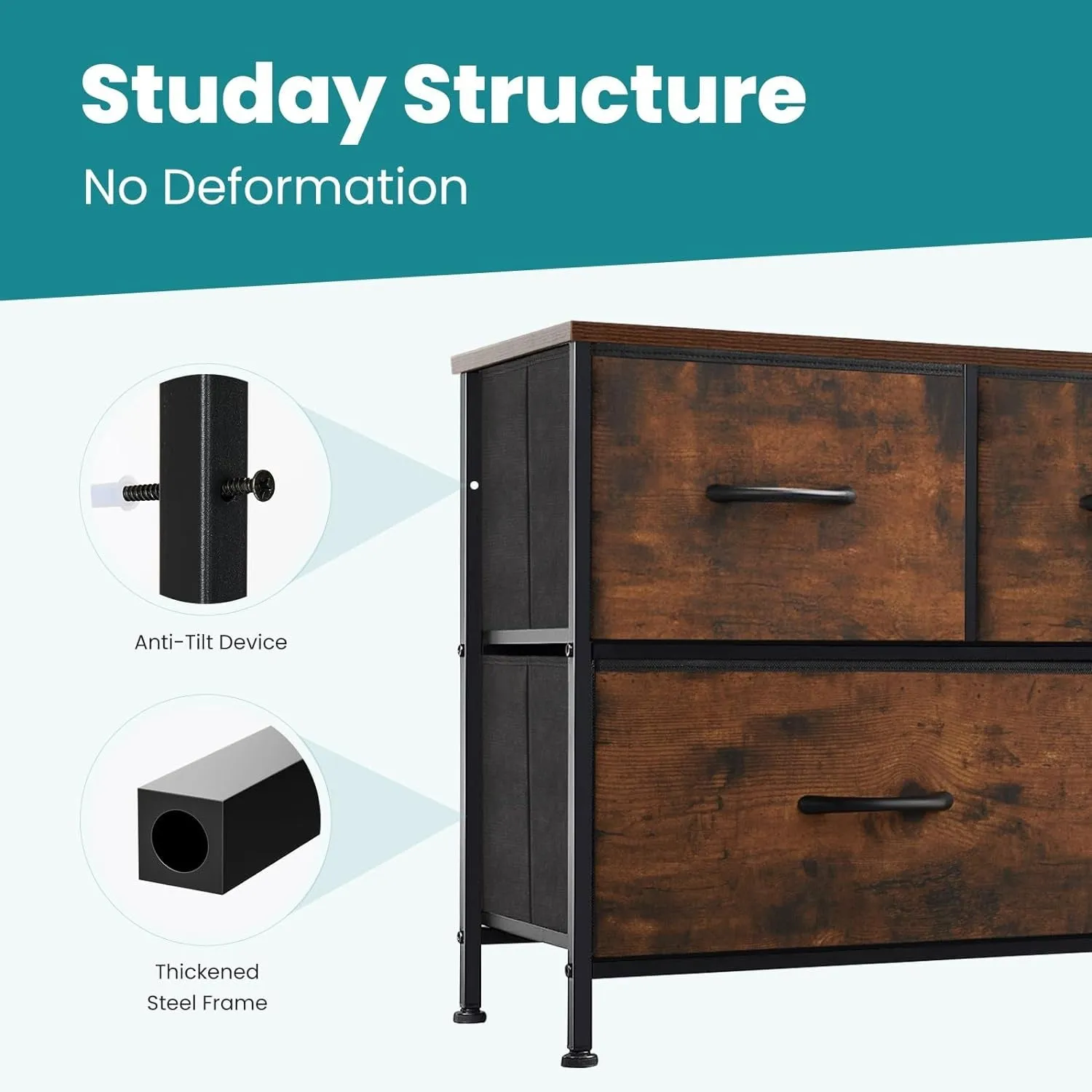 Dresser for Bedroom with 5 Drawers, Wide Chest of Drawers, Fabric