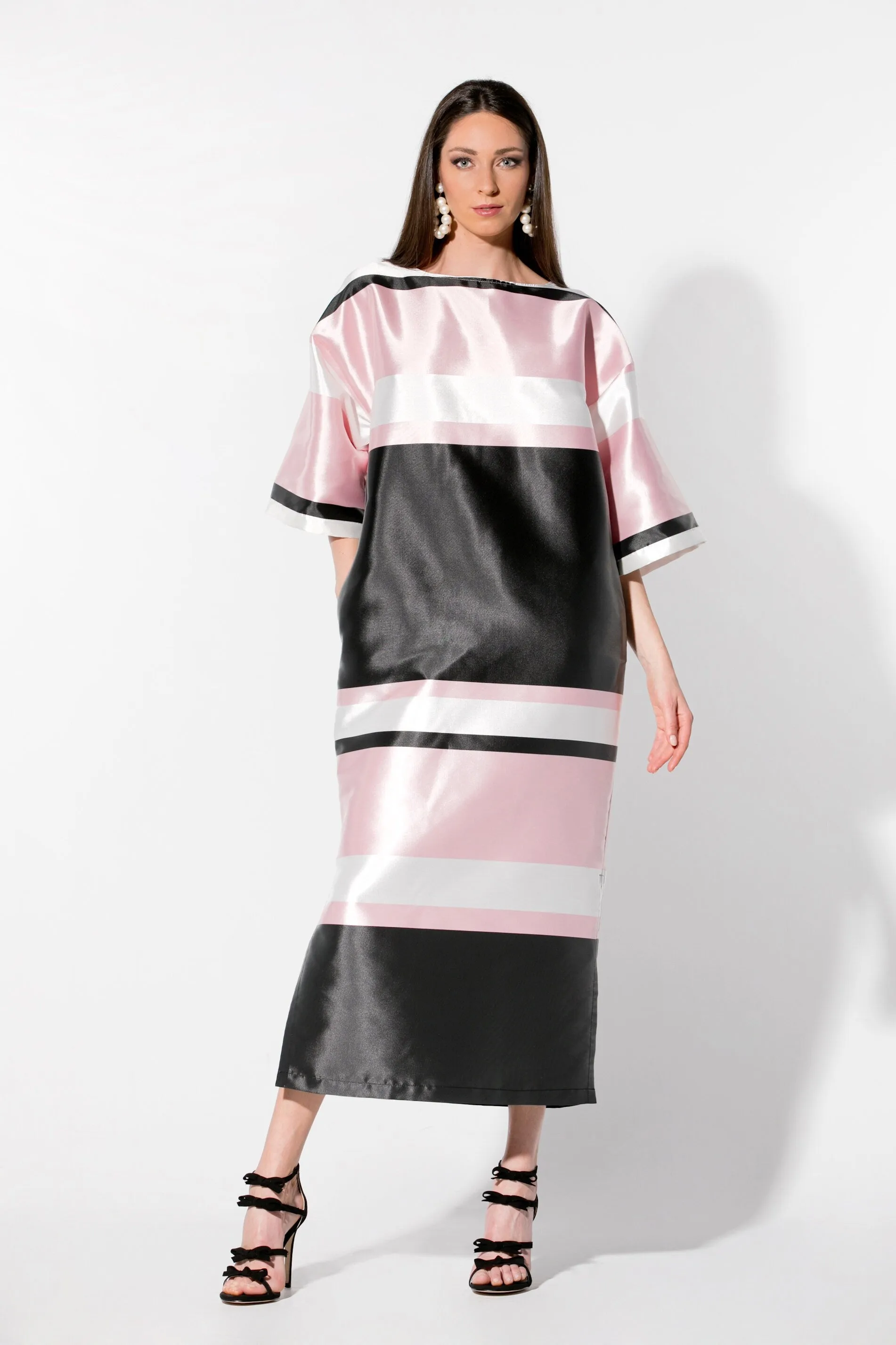 Extravagant Dress, Cocktail Dress, Elegant Maxi Dress, Color Block Dress, Stripe Dress, Formal Dress, Pink Dress, Loose Fit Dress