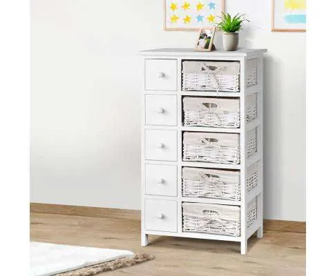 Five Basket Storage Drawers - White
