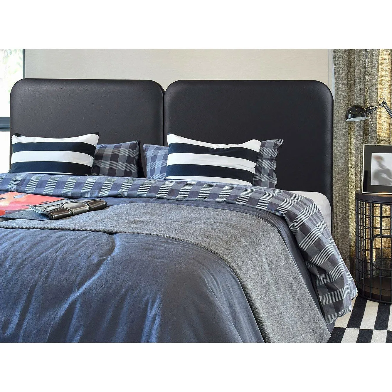 Full size Memory Foam Padded Steel Frame Black Faux Leather Headboard