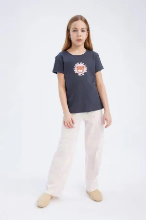 Girl Corduroy Printed Top Bottom 2 Piece Pajama Set