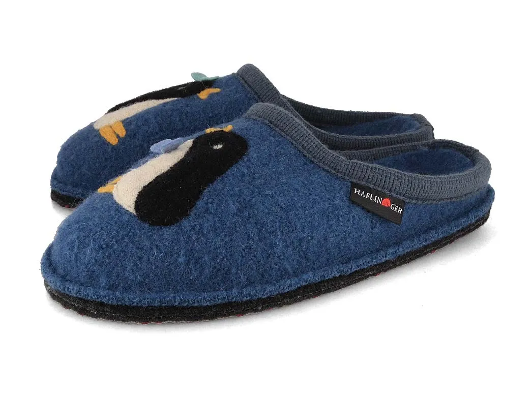 HAFLINGER Women Boiled Wool Slippers 'Flair Pingu', blue