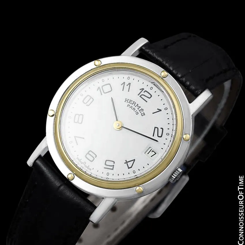 Hermes Mens Clipper 2-Tone Quartz Watch - Stainless Steel & 18K Gold Plated