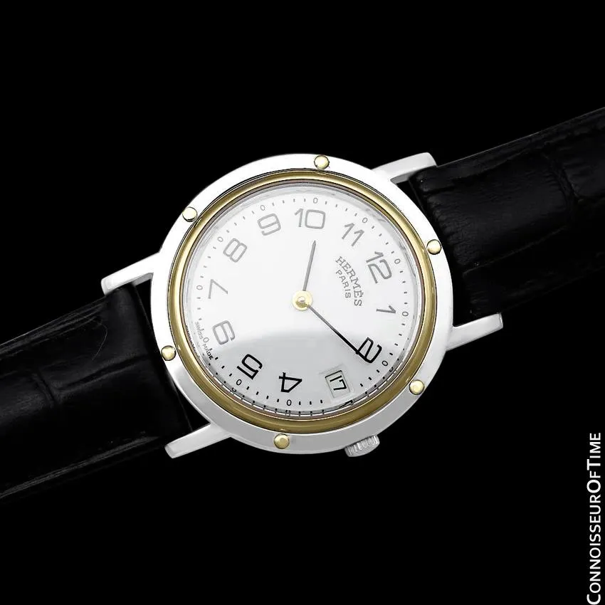 Hermes Mens Clipper 2-Tone Quartz Watch - Stainless Steel & 18K Gold Plated