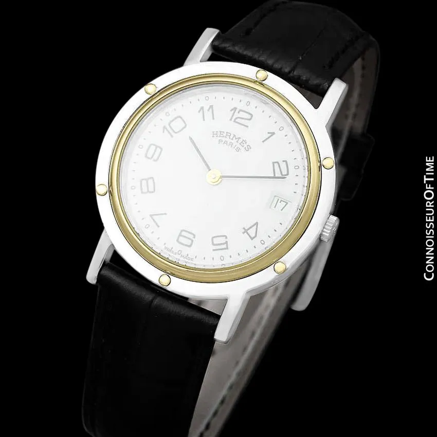 Hermes Mens Clipper 2-Tone Quartz Watch - Stainless Steel & 18K Gold Plated