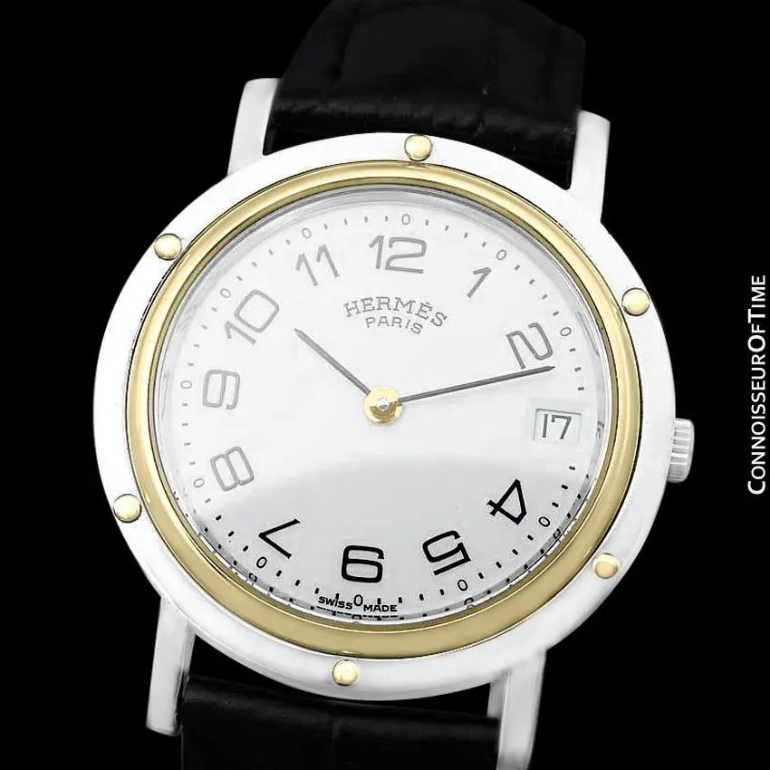 Hermes Mens Clipper 2-Tone Quartz Watch - Stainless Steel & 18K Gold Plated