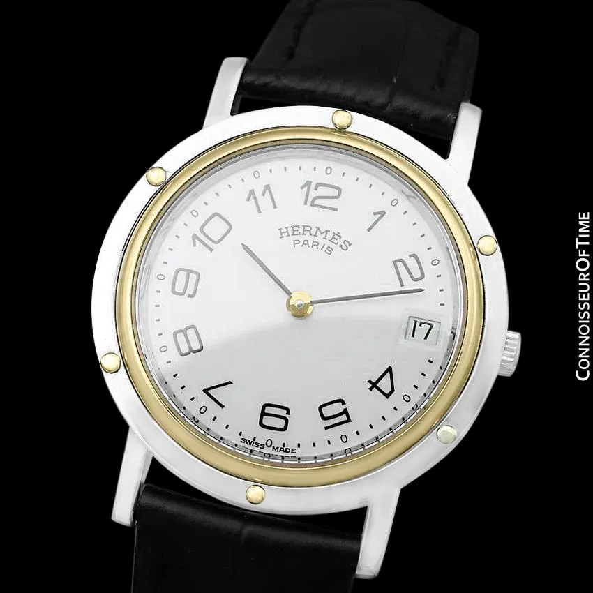 Hermes Mens Clipper 2-Tone Quartz Watch - Stainless Steel & 18K Gold Plated