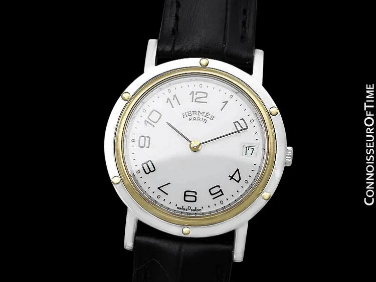 Hermes Mens Clipper 2-Tone Quartz Watch - Stainless Steel & 18K Gold Plated