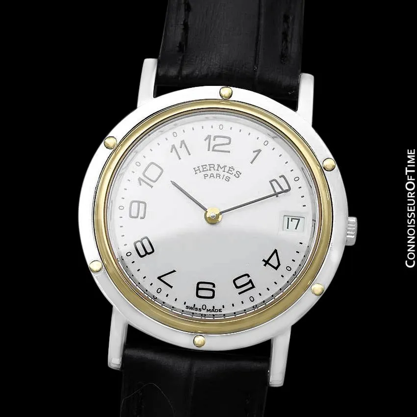 Hermes Mens Clipper 2-Tone Quartz Watch - Stainless Steel & 18K Gold Plated