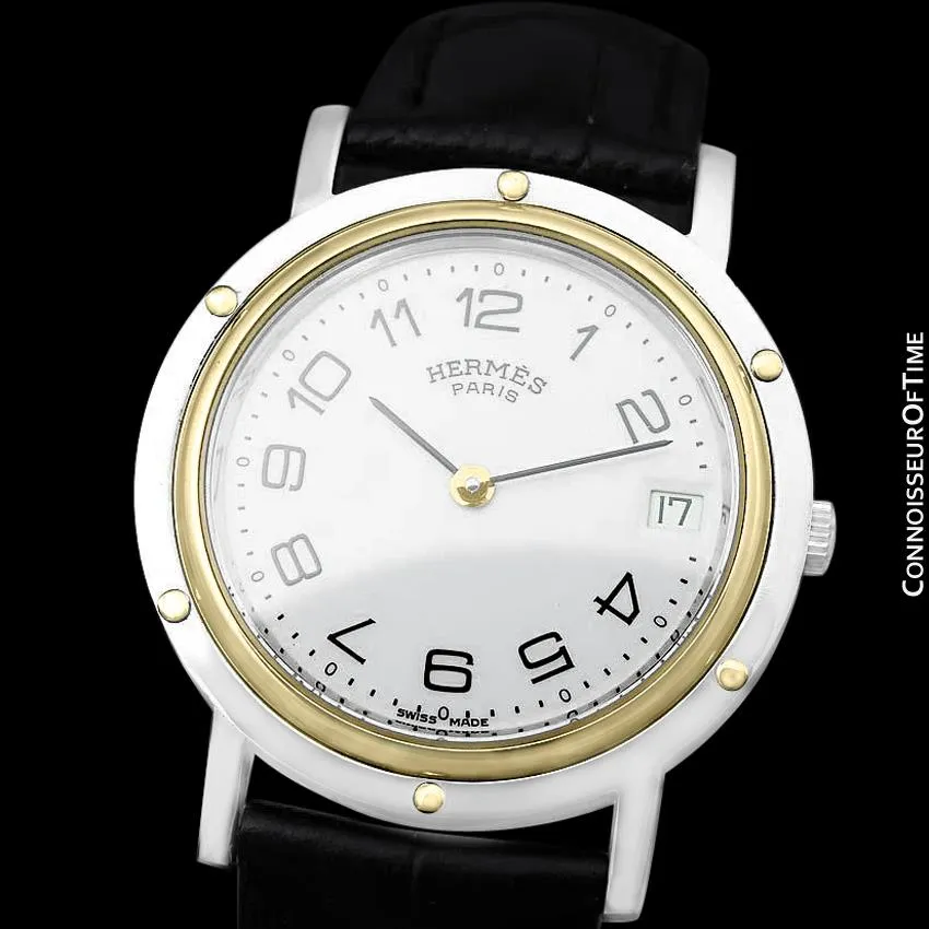 Hermes Mens Clipper 2-Tone Quartz Watch - Stainless Steel & 18K Gold Plated
