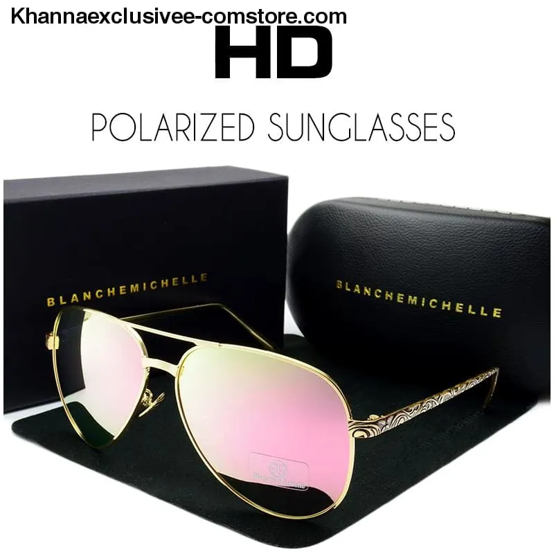 High Quality Women Polarized UV 400 Sunglasses Mirror Pilot Branded Designer Pink Lens Goggles