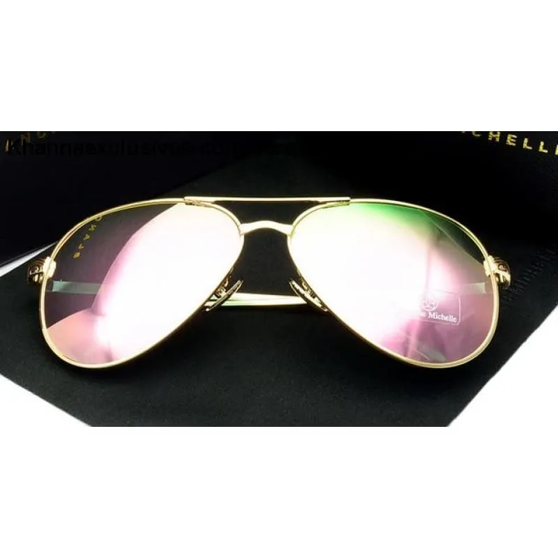 High Quality Women Polarized UV 400 Sunglasses Mirror Pilot Branded Designer Pink Lens Goggles