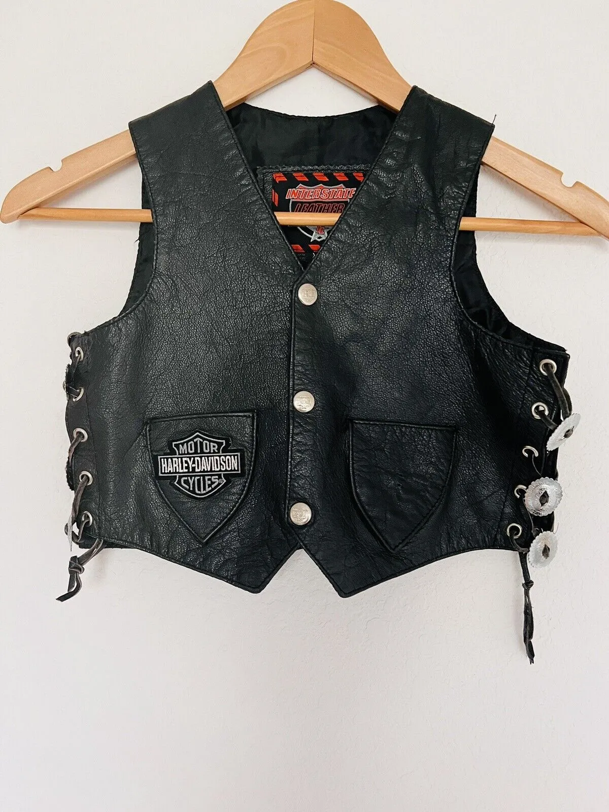INTERSTATE LEATHER Motorcycle Vest Child/Toddler Sz XL Metal Accents