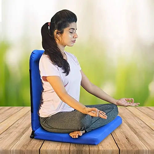 Kawachi Powder Coated Metal Cotton Fabric Right Angle Back Support Portable Relaxing Folding Yoga Meditation Chair - I83 Blue